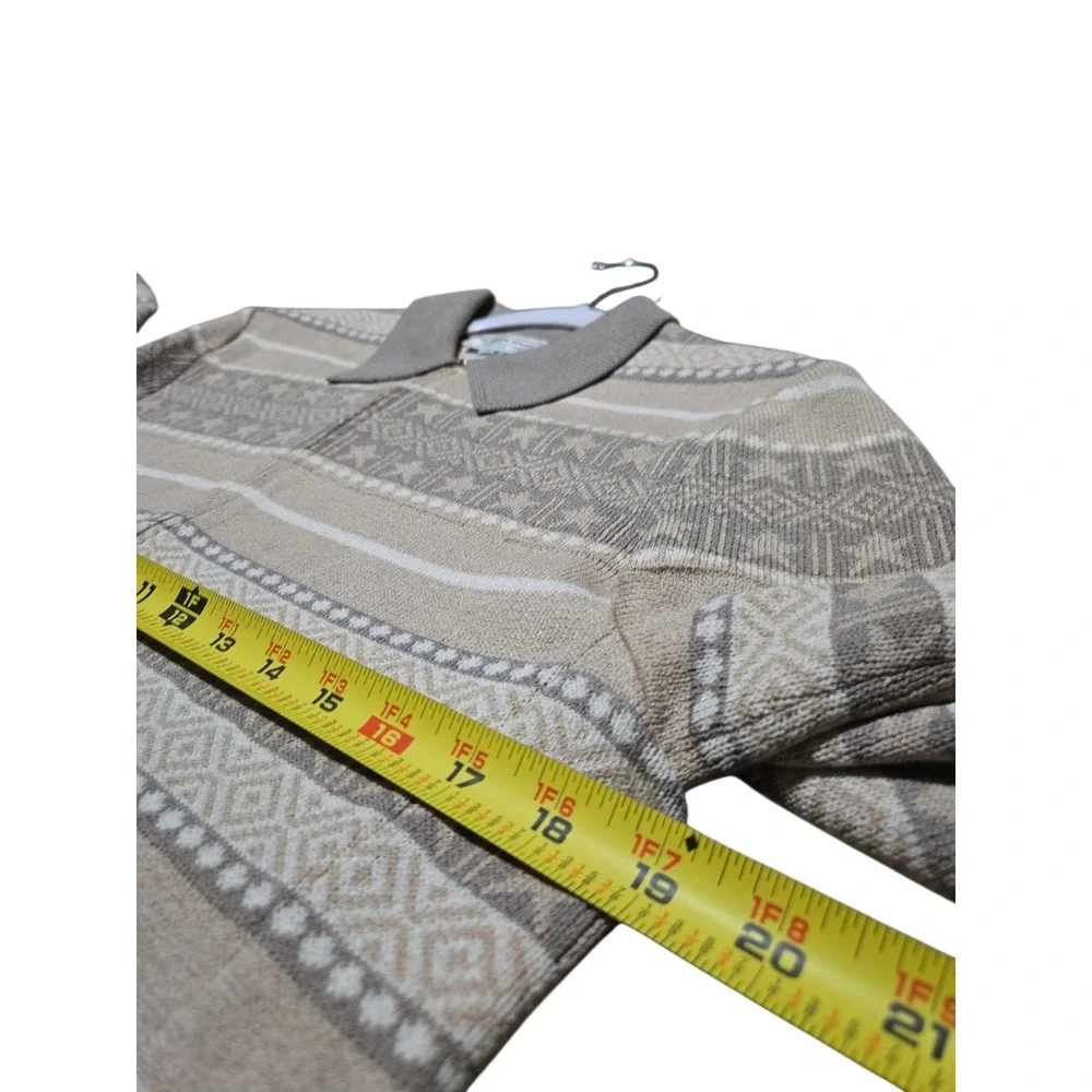 St John Sport Marie Gray Wool Blend Zip Up Sweater Fair Isle Star Beige Tan P
